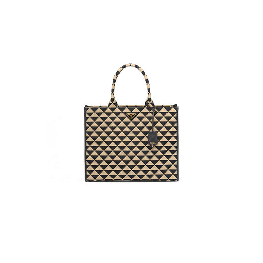 Large Prada Symbole jacquard fabric handbag
