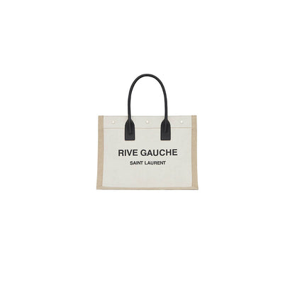 RIVE GAUCHE SMALL TOTE BAG IN LINEN AND LEATHER