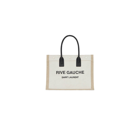 RIVE GAUCHE SMALL TOTE BAG IN LINEN AND LEATHER