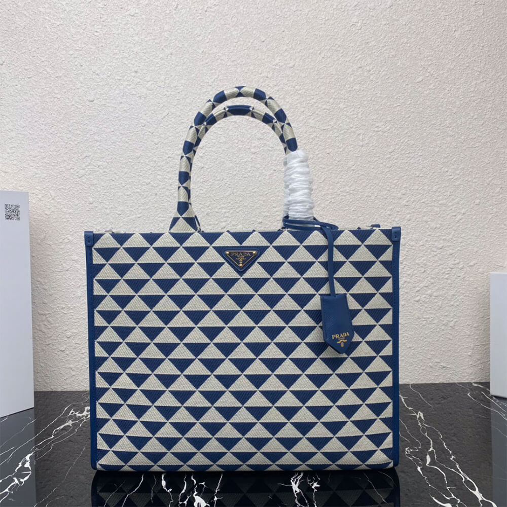 Large Prada Symbole jacquard fabric handbag