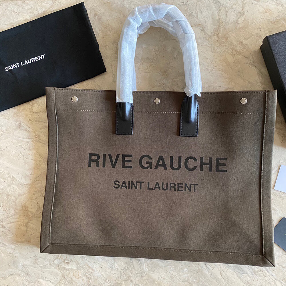 RIVE GAUCHE LARGE TOTE BAG IN PRINTED CANVAS AND LEATHER