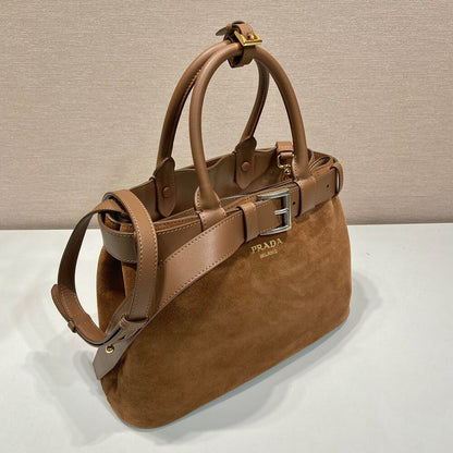 Prada Buckle small suede handbag with belt(high-end grade)