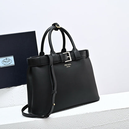 Prada Buckle medium leather handbag with double belt(high-end grade)