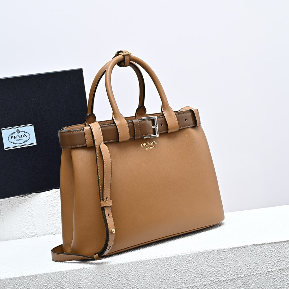 Prada Buckle medium leather handbag with double belt(high-end grade)