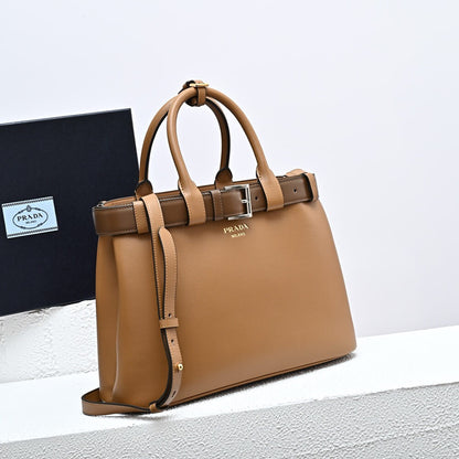 Prada Buckle medium leather handbag with double belt(high-end grade)