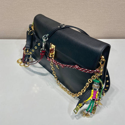 Prada Soft Sound large leather shoulder bag with charms(high-end grade)