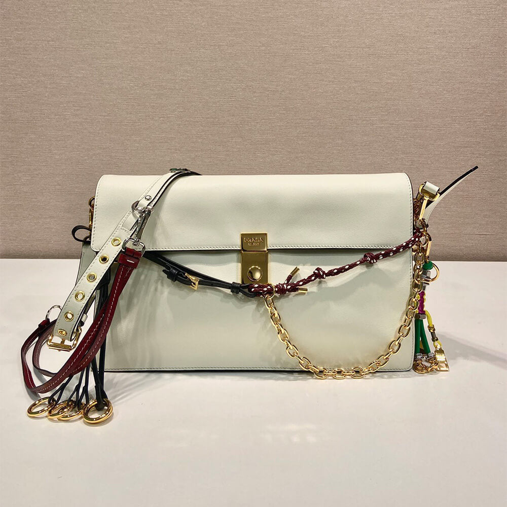 Prada Soft Sound large leather shoulder bag with charms(high-end grade)