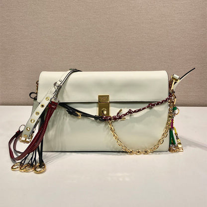 Prada Soft Sound large leather shoulder bag with charms(high-end grade)