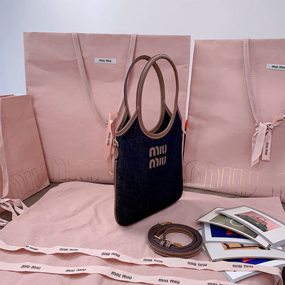 MIUMIU MINI IVY canvas and leather bag(HIGH-END GRADE)