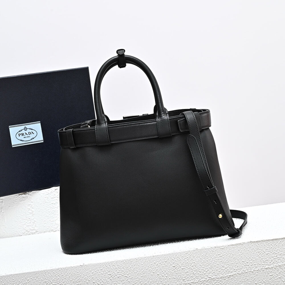 Prada Buckle medium leather handbag with double belt(high-end grade)