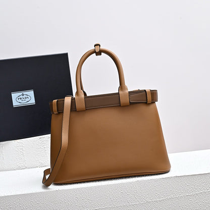 Prada Buckle medium leather handbag with double belt(high-end grade)