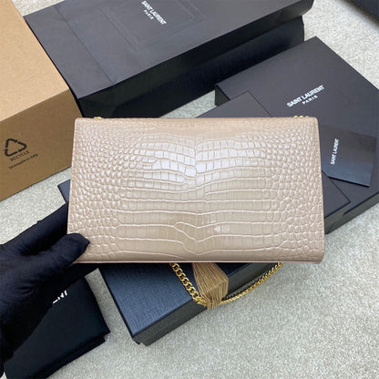 YSL kate medium tassel in crocodile-embossed leather