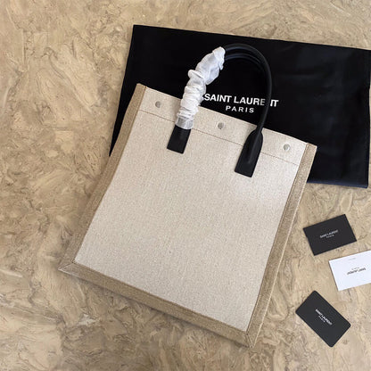 RIVE GAUCHE N/S SHOPPING BAG IN LINEN AND COTTON