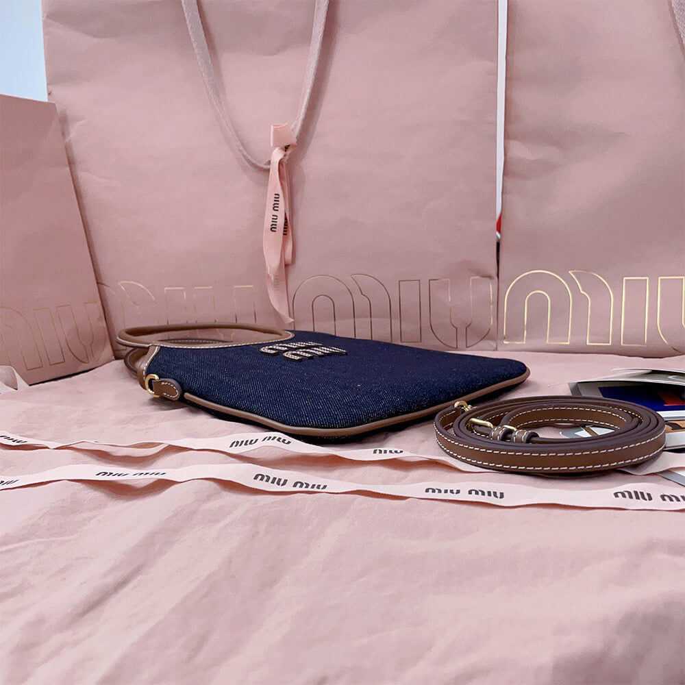 MIUMIU MINI IVY canvas and leather bag(HIGH-END GRADE)