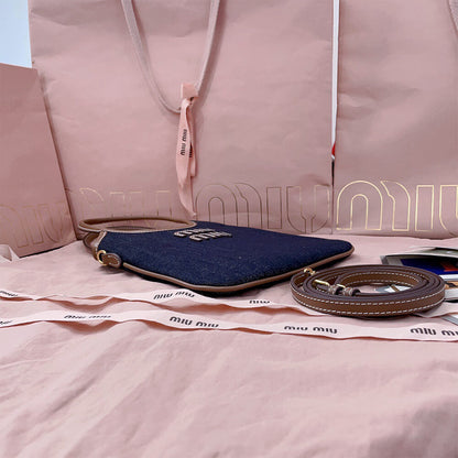 MIUMIU MINI IVY canvas and leather bag(HIGH-END GRADE)