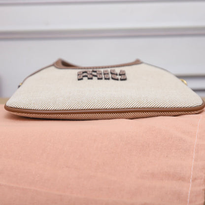 MIUMIU MINI IVY canvas and leather bag(HIGH-END GRADE)