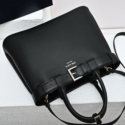 Prada Buckle medium leather handbag with double belt(high-end grade)