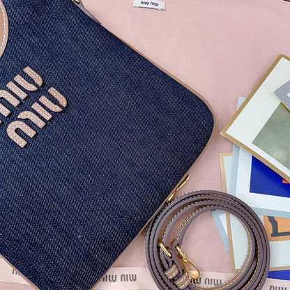 MIUMIU MINI IVY canvas and leather bag(HIGH-END GRADE)