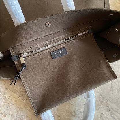 RIVE GAUCHE LARGE TOTE BAG IN PRINTED CANVAS AND LEATHER
