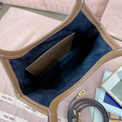 MIUMIU MINI IVY canvas and leather bag(HIGH-END GRADE)